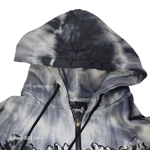 Crash & Burn Affliction Gothic Hooded Jacket Tie-Dye Full Zip Streetwear Med - Picture 3 of 13